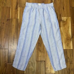 C&C California Linen Beachy Pant Women Large Striped Elastic Waist Tapered Leg